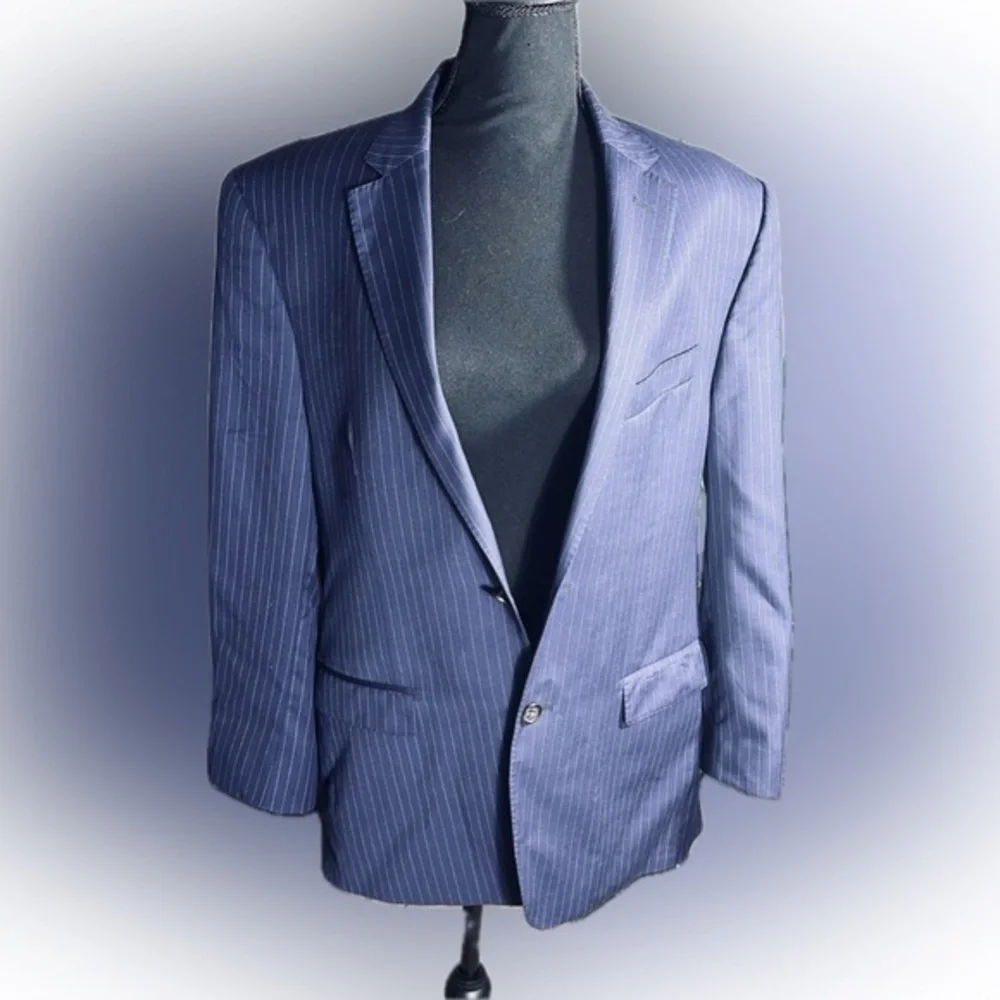 Lauren Ralph Lauren Mens Navy Pinstripe Wool Single-Breasted Sports Ct S…